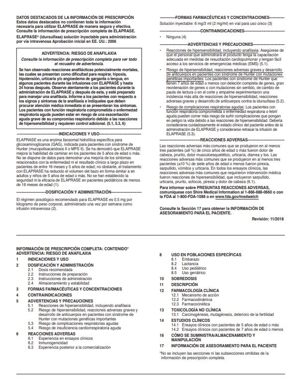 Información de prescripción de ELAPRASE
